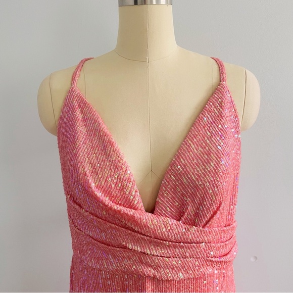 Mac Duggal Sequined Draped V Neck Gown- Pink- Size 16- NWT - Picture 5 of 11